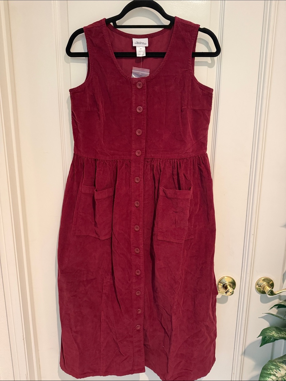 Vermont Country Store Burgundy Corduroy Sleeveless Button-Front Jumper
